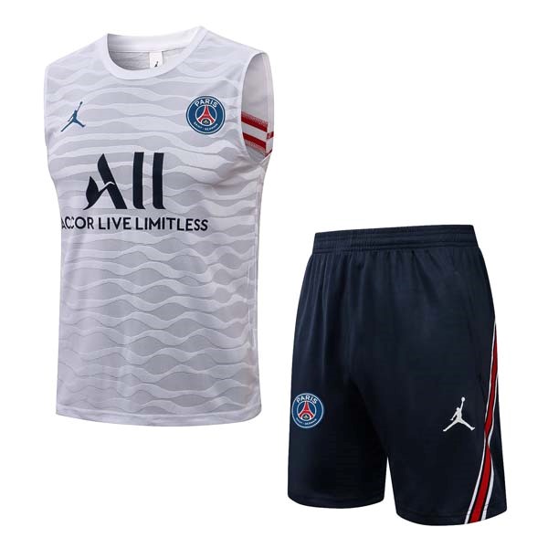 Camiseta Paris Saint Germain Sin Mangas Conjunto Completo 2022 Blanco Negro